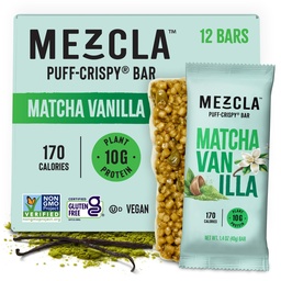 Mezcla Puff Crispy Protein Bars, Gluten Free & Vegan Protein Bars, 10g Protein, Alt for Crispy Rice Treat, Granola Bars & Breakfast Bars, Zdrowe przekąski dla dorosłych, Match Vanilla, 12 Pack