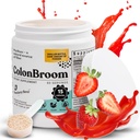 ColonBroom Pyllium Husk Powder (Truskawka) - Colon Cleanse for Bloating Relief & Gut Health - Colon Broom Fiber Powder Drink - Wegan, Gluten Free, Non-GMO Fiber Powder Supplement, 60 Servings