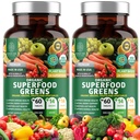 2-Pack N1N Premium Organic Green Superfood, Owoce i warzywa [28 Potężne składniki] Naturalny suplement z Alfalfa, Buraki Root & Tart Cherry for Energy, Immunitet, Trawienie, 120 Ct