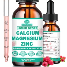 Wapń Magnezu cynku D3 z ciekłym Magnezu Glycinate Plus Ashwagandha, L-Theanine, Wapń płynny z witaminą D3 i suplement magnezu dla immunologicznego, kości, mięśni, nastrojów i wsparcia snu