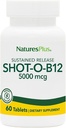 Nature Plus Shot- O- B12 (Methylcobalamin), Trwałe uwolnienie - 5000 µg, 60 Tabletki wegetariańskie - Wysoka moc, szybko działające B12 Suplement - Memory & Energy Booster - Gluten- Free - 60 Służenie