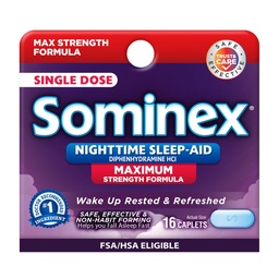 Sominex Nighttime Sleep- Aid Tablets, Maksymalna moc Formuła, Dawka pojedyncza, Różne, 16 Liczba