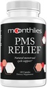 Moonthlies PMS Relief Supplement for Women Menstrual Cycle Support - Naturally balance Mood Swings, Kroki w czasie, wzdęcia, Zmęczenie, Zatrzymanie wody, PMDD, Perimenopauza (60 Day Supply 120 Kapsułki)
