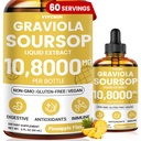 Graviola Soursop Leaf Extract Liquid - Soursop Bitters Liquid, Wsparcie immunologiczne, Relax, Wątroba i sen, Cukier i Alkohol wolny, Wysoko Absorbowalny Formuła, Flavor ananasowy, 2 Fl Oz
