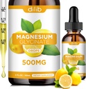 Suplement glicynian magnezu, Glicynian magnezu krople płynne 500 mg z wapniem, cynk, Witamina B6, D3, L- Theanina, Omega 3 do snu, nastroje, Odporność na stres, kości, mięśni, Lemon Flavor
