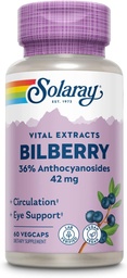SOLARAY Bilberry Berry Extract 42 mg, Eye Health & Circulation Support, z 36% antocyanozydów, Wegan, 60 VegCaps