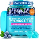 Witamina MAREE Tiamina B1 & B7 Gummies Biotin - Kompleks witamin E D C z keratyną, kolagenem, kwasem hialuronowym i pantotenowym dla skóry, paznokci i włosów