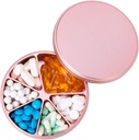 Pill Organizator 6 Komory Pill Dispenser - Heavy Duty Metal Pill Container Daily Pill Container, Daily Pill Box Pill Holder, Waterproof Medication Case for witaminy Supplement Medicine Fish Oils, 0,38lb, Pink
