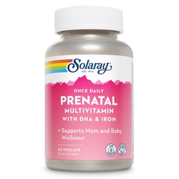 SOLARAY Raz dziennie Prenatal Multivitamin z DHA & Żelazo, Witaminy prenatalne i minerały dla matek spectant, Easy Morning Herbal Blend & Whole Food Base, Laboratorium zweryfikowane, 90 Sług, 90 VegCaps