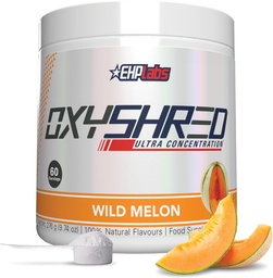 EHP Labs OxyShred przed treningiem proszku i rozdrabniania suplement - Proszek do treningu wstępnego z L Glutamina i Acetyl L Karnityna, Napoje energetyczne Boost - Dziki Melon, 60 Słupki