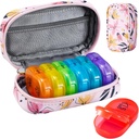 Serfeymi Cotygodniowy Travel Pill Organizator 2 razy w ciągu dnia PM Zmodernizowany Rainbow Pill Box 7 Dzień z przenośnym Zipper PU Leather Pill Case, Medicine Organizer for Pills, Witaminy, Oleje rybne - różowy 03