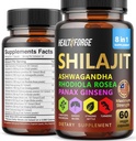 Shilajit Capsules Organic Extract Mieszanka 60 Kapsułek dla mężczyzn i kobiet - Shilajit Supplement 9000mg Ashwagandha, Immune Supplement 2000mg Rhodiola Supplement, Ginko Ginkgo Biloba