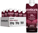 Evoluve Plant Based Protein Shake, Berry Medley, 20g Vegan Protein, Immune Support, Witamina C & Cynk, Dairy Free, No Artificial Sweeteners, Non-GMO, 10g Fiber, 11oz, (12 Pack) (Formula May Vary)