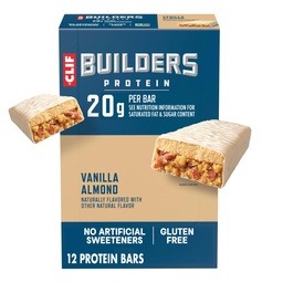 CCLIF BUILDERS Protein Bars - Vanilla Almond Flavor - 20g Plant Based Protein - Gluten Free - Non-GMO - Low Glycemic - No Artificial Sweeteners - 2.4 oz. (12 Pack)