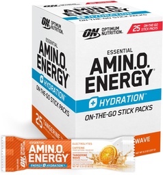 Optimum Nutrition Amino Energy Hydration Packets, On- The- Energy Powder Stick Packs, Tangerine Wave, 25 Count