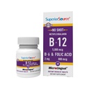 Superior Source No Shot Witamina B12 Methylcobalamina (5000 µg), B6, Kwas foliowy, Szybko rozpuszczalne tabletki podjęzykowe, 60 Ct, Zwiększenie energii, Zdrowe serce, Boost Metabolizm, Wsparcie stresowe, Non-GMO