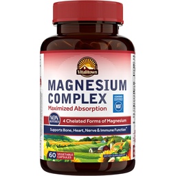 Vitalitown Magnezu Complex Supplement 500mg - Maksymalna absorpcja NSF Certyfikowany chelatowany glicynian magnezu, jabłczan, Taurate & Citrate - Vegan Non-GMO dla snu, Energia & Serce 60 Czapki