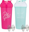 [2 Pack] 28- Ounce Shaker Butelka z Motywacyjnymi Quotes (Pink & Mint / White) 124; Shaker Cup Zestaw z mieszalnikami Agitatory 124; Blender Shaker Butelka do mieszania białek Pack jest BPA Free i zmywarka bezpieczne