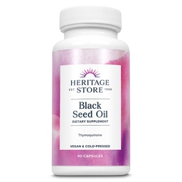 HERITAGE STORE Black Seed Oil Liquid Capsules 650mg, Nigella Sativa Oil Supplement with Thymoquinone, Omega 3 6 9, Antioksydant, Cholesterol, Digestive, Joint & Immune Support *, Vegan, 45 Serv, 90ct