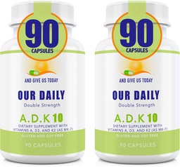 Nasze codzienne Vites ADK 10 Double Strength (10 000 iu) Vitamin A1, D3 & K2 (jako MK7) - Wsparcie dla pacjenta w postaci kości i układu immunologicznego - Gluten Free, Non GMO - 180 Kapsułki wegetariańskie