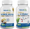 Natural Cure Labs Bundle: Dodatkowa siła monolauryna 800mg + Czysta L- Lyzyna 600mg