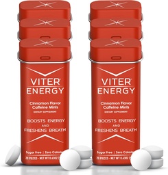 Mieszanki kofeiny Viter Energy (120 kawałków) - 40 mg kofeiny, bez cukru, wegan, kompleks witamin B, tabletki kofeiny suplementu energetycznego (cynamon, 6 opakowań)