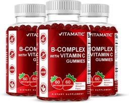 Witamina Witamina B Kompleks Gummie z Witaminą C & Inozytol - Naturalny aromat truskawkowy - 60 Gummies (3 butelki)