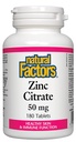 Natural Factors - Zinc Citrate 50mg, Support for Healthy Skin & Immune Function, 180 Tablets