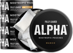 W pełni załadowane Pouches Alpha Nootropic (Mango) - 5 Puszek - 15 Pouches per can -Effective Nootropic Delivery, Nic Pouch Replacement - Szybsza absorpcja, Alpha GPC, L- Tyrosine, GABA