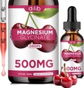 Magnezu suplement glicynian, Magnezu glicynian płynny krople 500mg z wapniem, cynk, Witamina B6, D3, L- Theanina, Omega 3 do snu, nastrojów, Odporność na stres, kości, mięśni, zapachu wiśni
