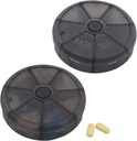 Portable Cotygodniowy Pill Organizator 7 Dzień Pili Kontener, Okrągłe Pill Case Travel Friendly, Codzienne Tydzień Pill Reminder Case, BPA- Witamina wolna, Suplement, Olej rybny, Planer leków (czarny)