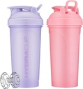 Hydra Cup ProFlow [2 Pack] 28 okr Shaker Butelki do shakes protein, Shaker Cups z mikserem whisky, Shaker Butelka z uchwytem, Podróż, BPA Free (Pink & Purple, 28oz)