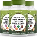 Oregano Oil Garlic Extract Olive Leaf Black Seed Oil Astragalus - Suplement wsparcia immunologicznego dla kobiet i mężczyzn - 180