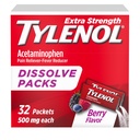 Tylenol Extra Siła Rozpuścić opakowania proszkowe, 500 mg Acetaminofen Ból Reliever & Gorączka Reducer Medicine, Szybka ulga dla drobnych Aches & Pains, Ibuprofen - & Aspirin- Free, On- the- Berry Flavor, 32 Ct