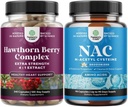 Zestaw wysokiej mocy Hawthorn Berry Kapsułki z liści i kwiatów Ekstrakt 4: 1 dla zdrowego serca i trawienia i suplement NAC N- Acetyl Cysteina 600mg - Glutathione Prekursor dla wątroby Cleanse Detox