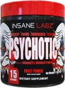 Insane Labz Psychotic, High Stimulant Pre Workout Powder, Extreme Lasting Energy, Focus and Endurance with Beta Alanine, Creatine Monohydrate, DMAE, 15 Srvgs, Fruit Punch