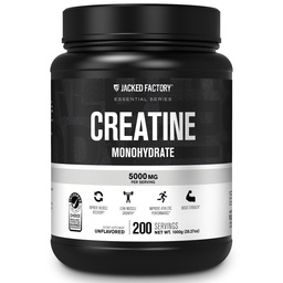 Jacked Factory Stwórczy jednowodny proszek 1000g - 5g Codzienny suplement dla stworzeń dla mężczyzn i kobiet, Przyjazny weganom, Trzyczęściowy test - 200 Sług, Unflavored