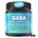 Suplement GABA - 1000 mg Liposomal Form for Optimal Absorption, GABA with L- Theanine, Magnezu Glycinate, 5HTP, Witamina D3 for Calm, Relaxation, Mood, Resteful Night - Melatonin-Free 120 Softgels.