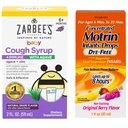 Motrin and Zarbee’s Essentials for Infants Infants' Concentrated Liquid Medicine Drops with Ibuprofen and Zarbee's Baby Coughⱡ Syrup + Immune with Organic Agave + Zinc