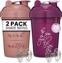 GOMOYO 2-Pack 20- Ounce Butelka shaker Protein (Śliwka & Róża) 124; BPA Free, zmywarka do naczyń Bezpieczne Shaker Cups z Motivational Quotes for Gym, Bieganie, Suplementy do treningu