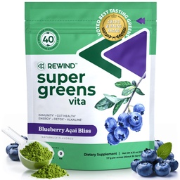 Najlepszy Degustacja Super Zielony Proszek z 40 + Superfoods - Pyszny codziennie Zielony Proszek z Witaminą B12, Cynk, Witamina C, Magnezu i Wapnia - Zielony Sok Superfood Mix - Blueberry Acai Flavor