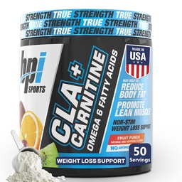 BPI Sports CLA + Karnityna - CLA L Karnityna i kwas linolowy - L Karnityna Suplement do utraty wagi, Metabolizm i Chude Mięśnie - Kofeina wolna - Owoce Punch - 50 Służenie - 12.34 oz