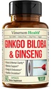 Asian Ginseng and Ginkgo Biloba Supplements - Panax Ginseng Extract 700mg + Ginko Biloba 720mg - Nootropowy suplement mózgu do pamięci, Focus & Trwała energia - 60 Kapsułek easy- to- Połknięcia