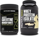 Monowodzian NutraBio Creatine, izolat nieflaworyczny, 300g i białko serwatki, wanilia alpejska, suplement Paleta - Energia mięśniowa, Lean Muscle Growth, Odzysk i Siła