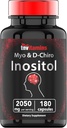 tnvitamins Inositol: 2,050mg - 180 Capsules | Inositol Powder Capsules for Women & Men | 40:1 Ratio of Myo-Inositol to D-Chiro Inositol | Made in The USA!
