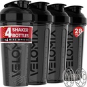 VELOMIX -4 opakowania - 28 oz butelka shaker protein do mieszania białek - 4x whiskey drut 124; szklanki shaker do shake 'ów protein 124; butelka shaker protein 124; Puchar protein shake (All in Black)