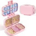 MEACOLIA Triple- Składany Pill Organizator, 9 Komory Travel Pill Case o dużej pojemności, Codzienne Pudełko Pill Mały pojemnik na pióro do witaminy, Olej z wątroby dorsza, Suplementy (różowy)