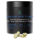 Holistic Bin Wild American Ginseng Capsules Pure Organic Ginseng Supplement Made with Wild Harderded 20 + Year Old Roots from Appalachia (Panax Quinquefolius) 124; No Fillers (40 kapsułki)