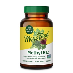 MegaFood Methyl B12 - Wegan - zawiera folian metylu, witaminę B12 & B6 - wspomaga produkcję energii komórkowej, funkcje układu nerwowego i sercowo-naczyniowego - 90 tabletek