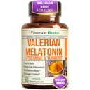Melatonina 3mg Sleep Aid with L- Theanine & Valerian Root - Kurkumina kurkumina suplement z Ginger & Black Pepper - Organic Turmeric Supplement for Sleep, Calm and Stress Relief Support - 60 kapsułki